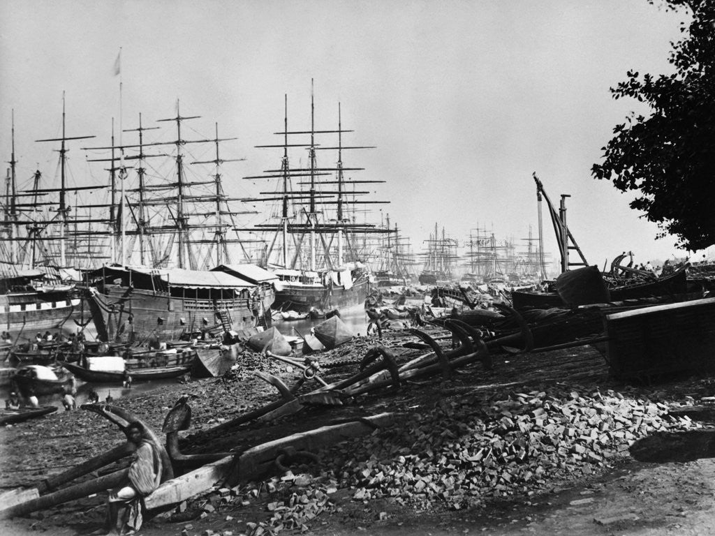 Detail of Sailing Ships Docked at Calcutta by Anonymous