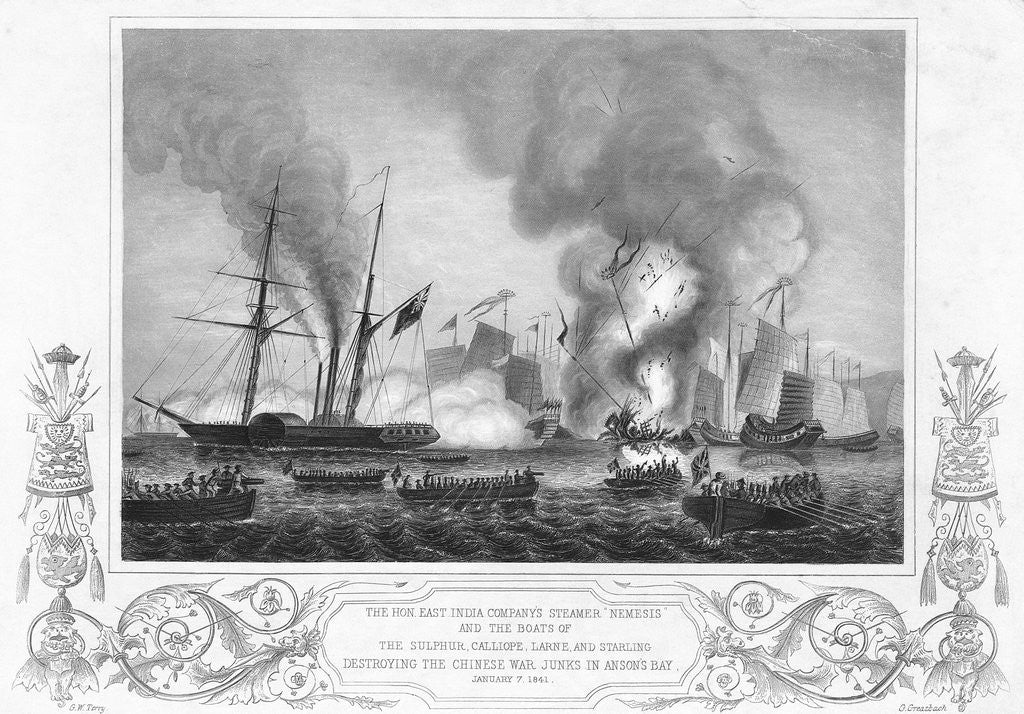 Detail of Print of Ships at Battle in Anson's Bay by Corbis