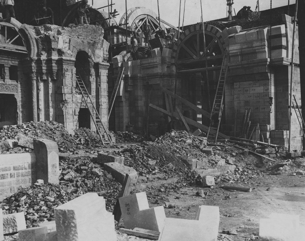 Detail of Post-War Reconstruction of Ruined Cathedral in France, ca. 1919 by Corbis