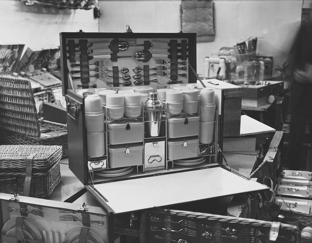 Detail of Leather Picnic Hamper by Anonymous