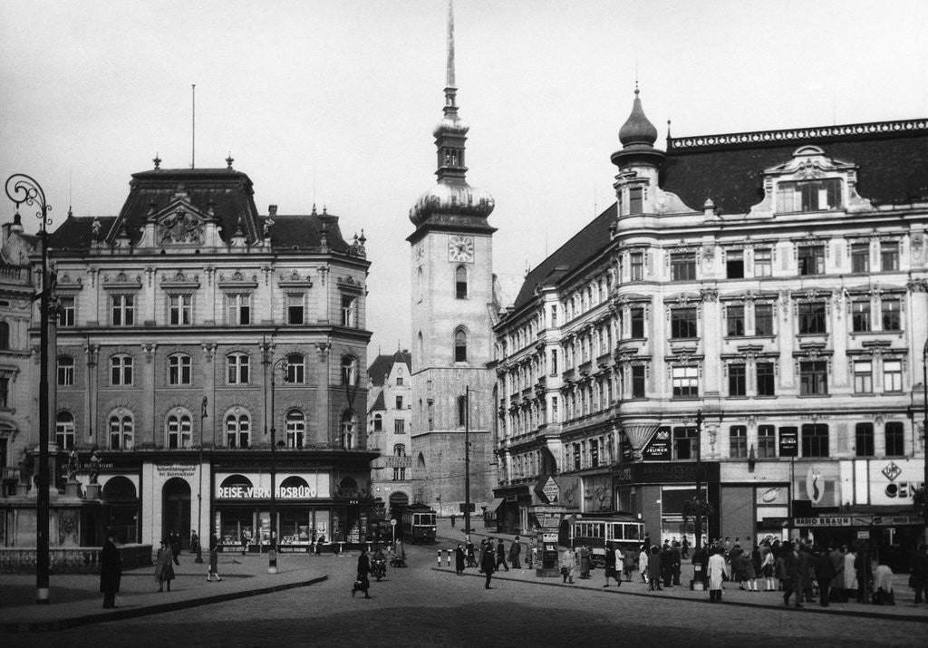 Detail of Clock Tower and City Buildings by Anonymous