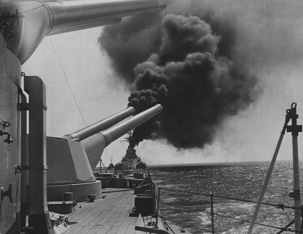 Detail of Battleship Makes Smoke Screen by Anonymous
