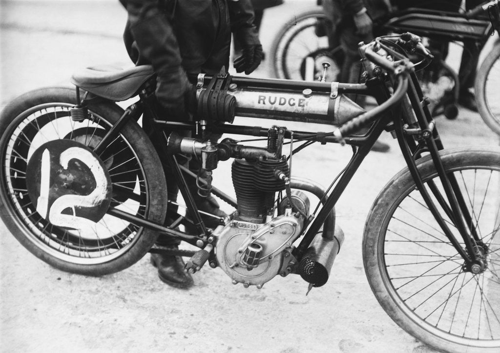 Detail of Motorcyclist Holding Rudge Motorcycle by Anonymous