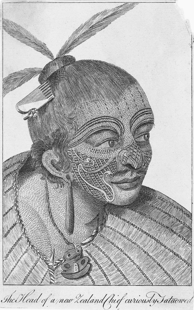Detail of Engraving of a Maori Chieftain by Anonymous