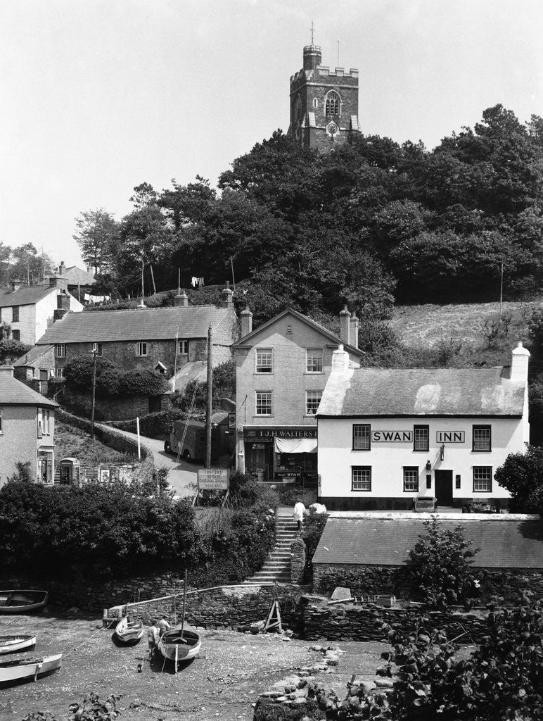 Detail of Noss Mayo Harbour, Village and Church by Corbis