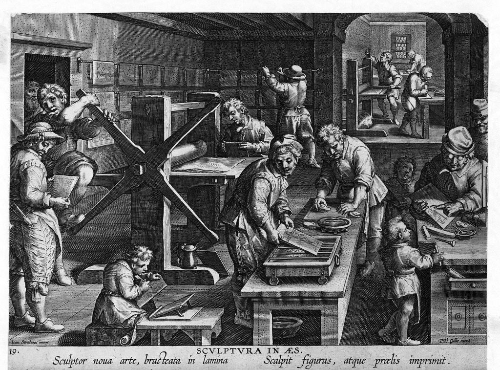 Detail of Illustration of a Printing Shop by Johannes Stradanus