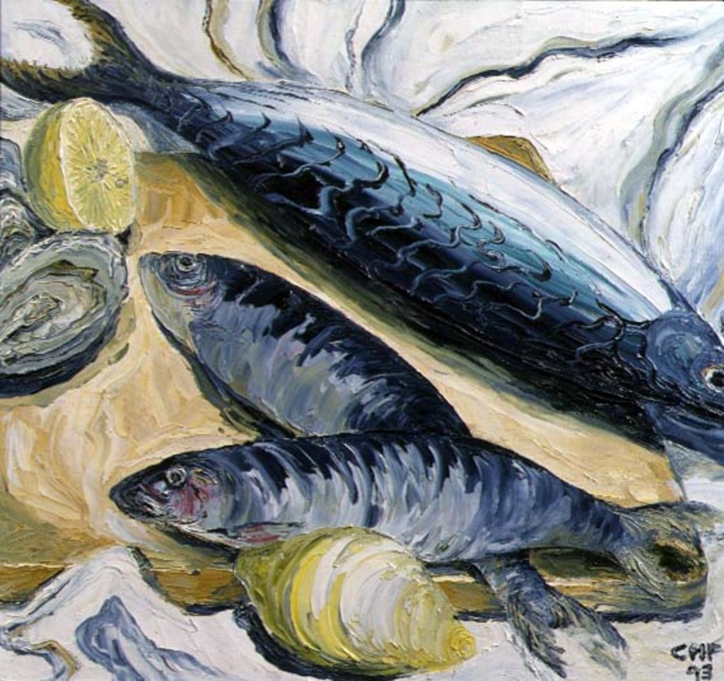 Detail of Mackerel with Oysters and Lemons, 1993 by Carolyn Hubbard-Ford