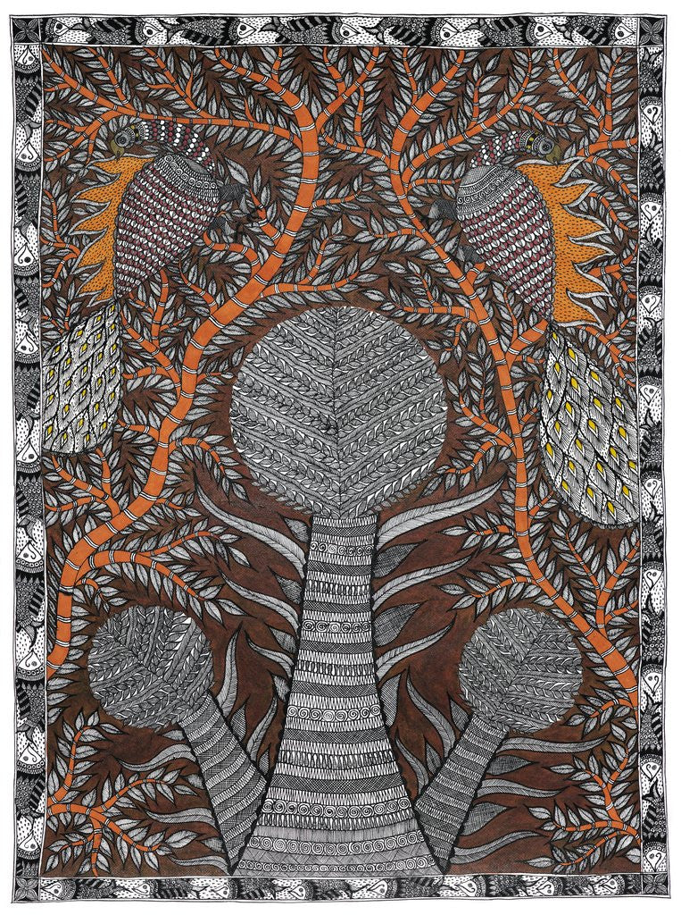 Detail of Two Peacocks in Tree by Anil