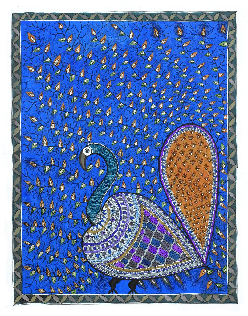Detail of Peacock in Orange background by Maneesh