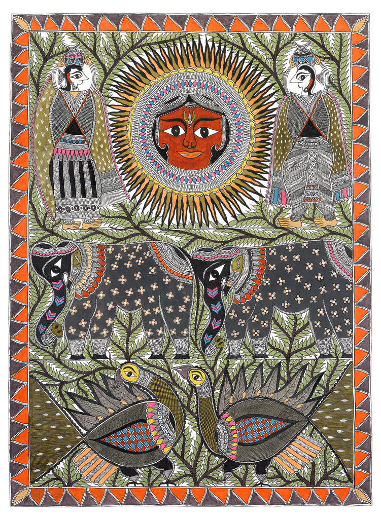 Detail of Sun, Elephants and Peacocks by Anil