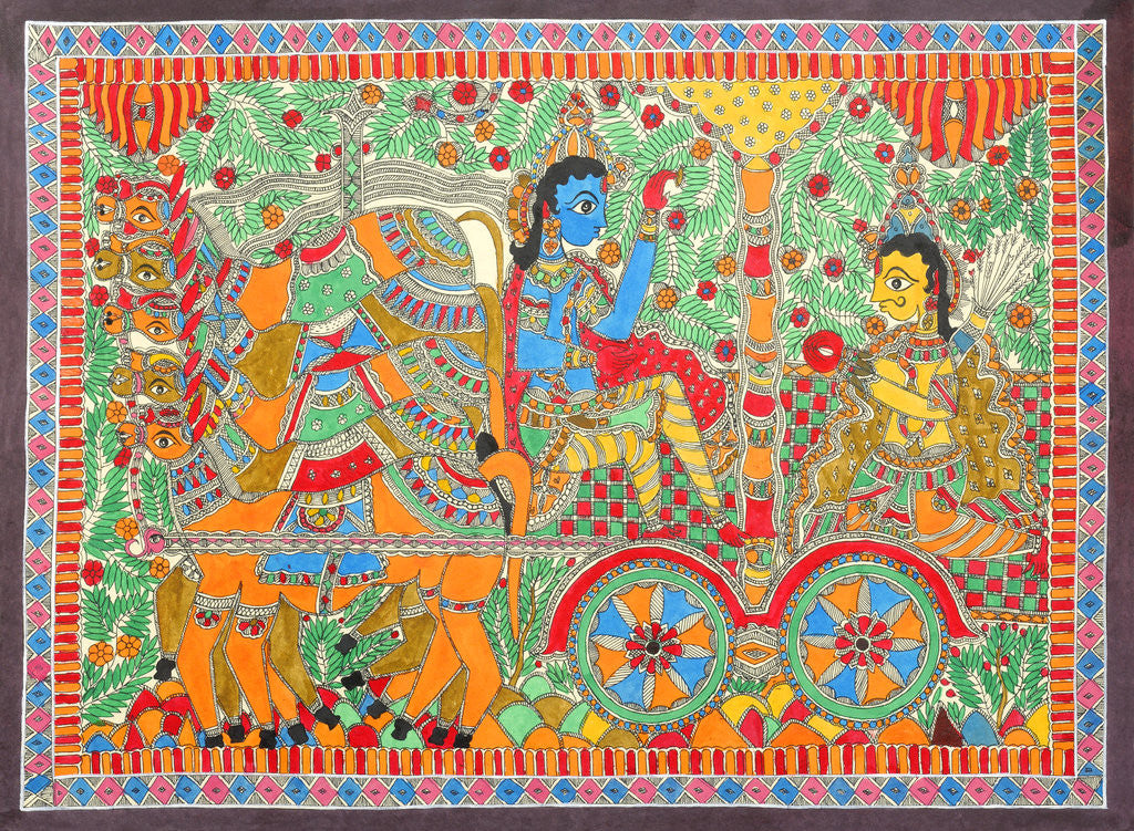 Detail of Arjuna and Krishna by Basnat