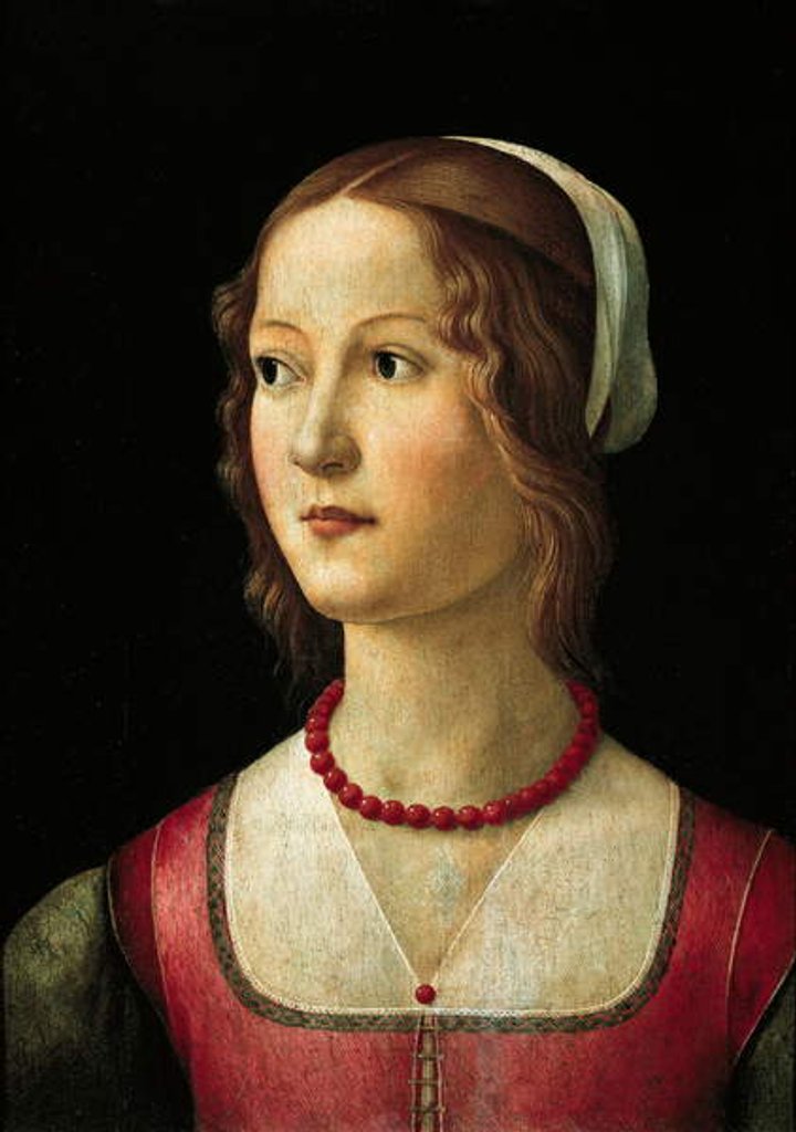 Detail of Portrait of a young woman - 1485 by Domenico (1449-94) Ghirlandaio