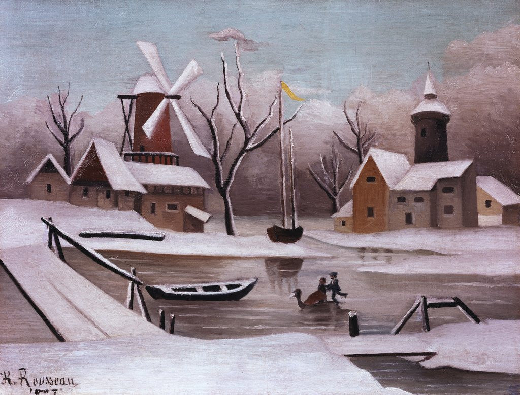 Detail of Ice Skaters on a Frozen Pond by Henri Rousseau