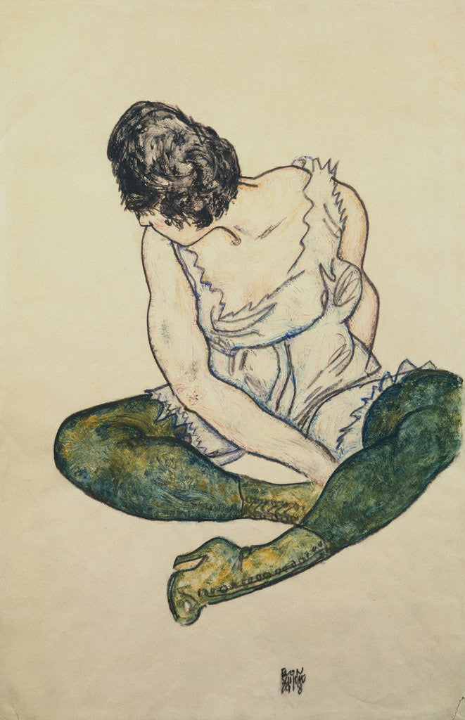 Detail of Seated Woman with Green Stockings by Egon Schiele