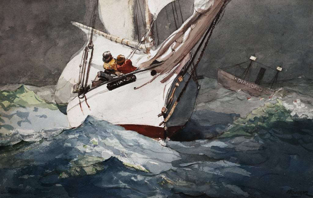 Detail of Reefing Sails Around Diamond Shoals, Cape Hatteras by Winslow Homer
