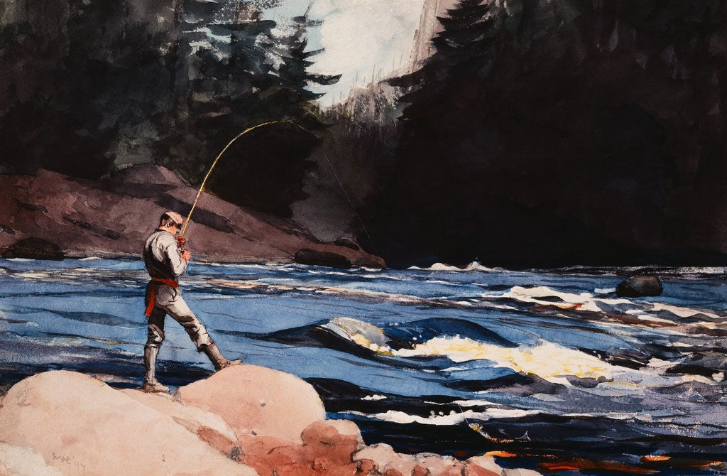 Detail of Man Fishing a New England Stream by Winslow Homer