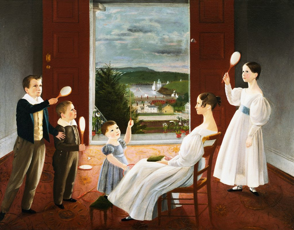 Detail of Colonial American Painting of a Family at Play by Corbis