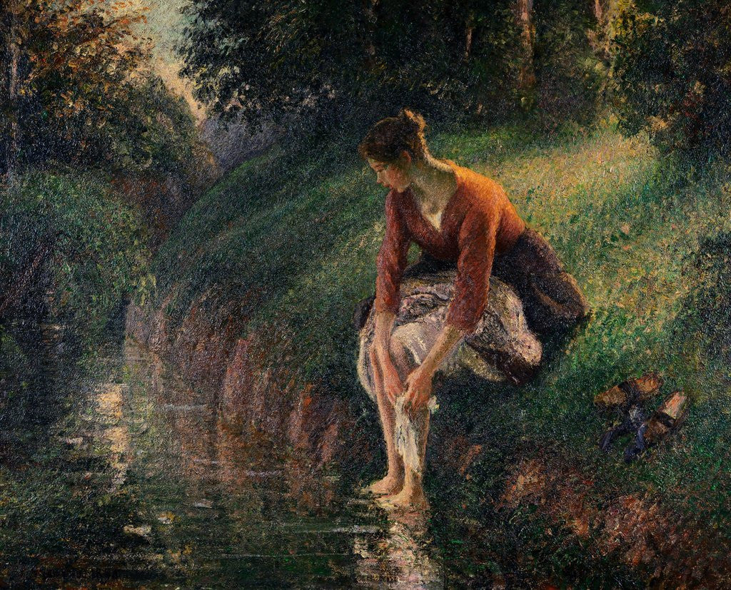 Detail of Young Woman Bathing Her Feet in a Brook by Camille Pissarro