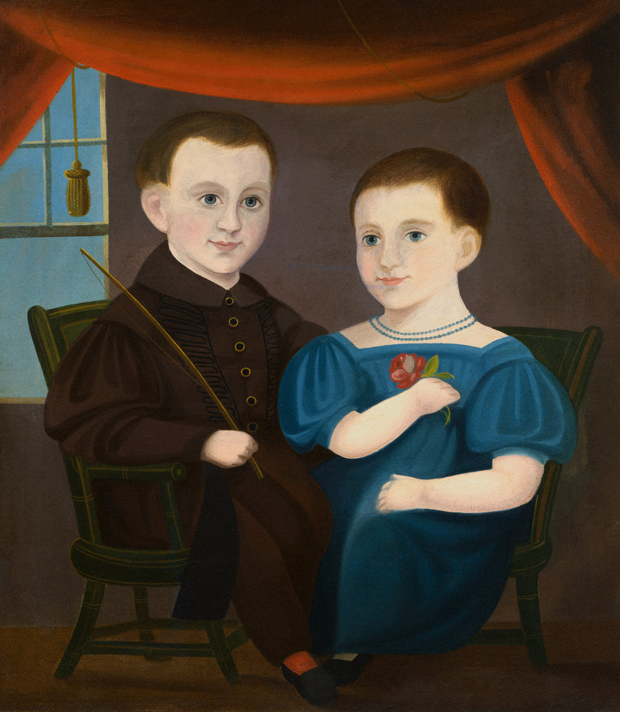 Detail of American Naive Portrait of a Boy and a Girl by Anonymous