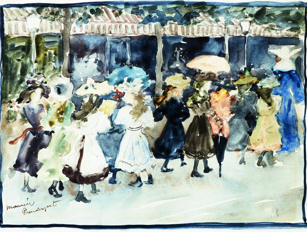 Detail of Watercolor of Girls Walking Along the Boardwalk by Maurice Brazil Prendergast