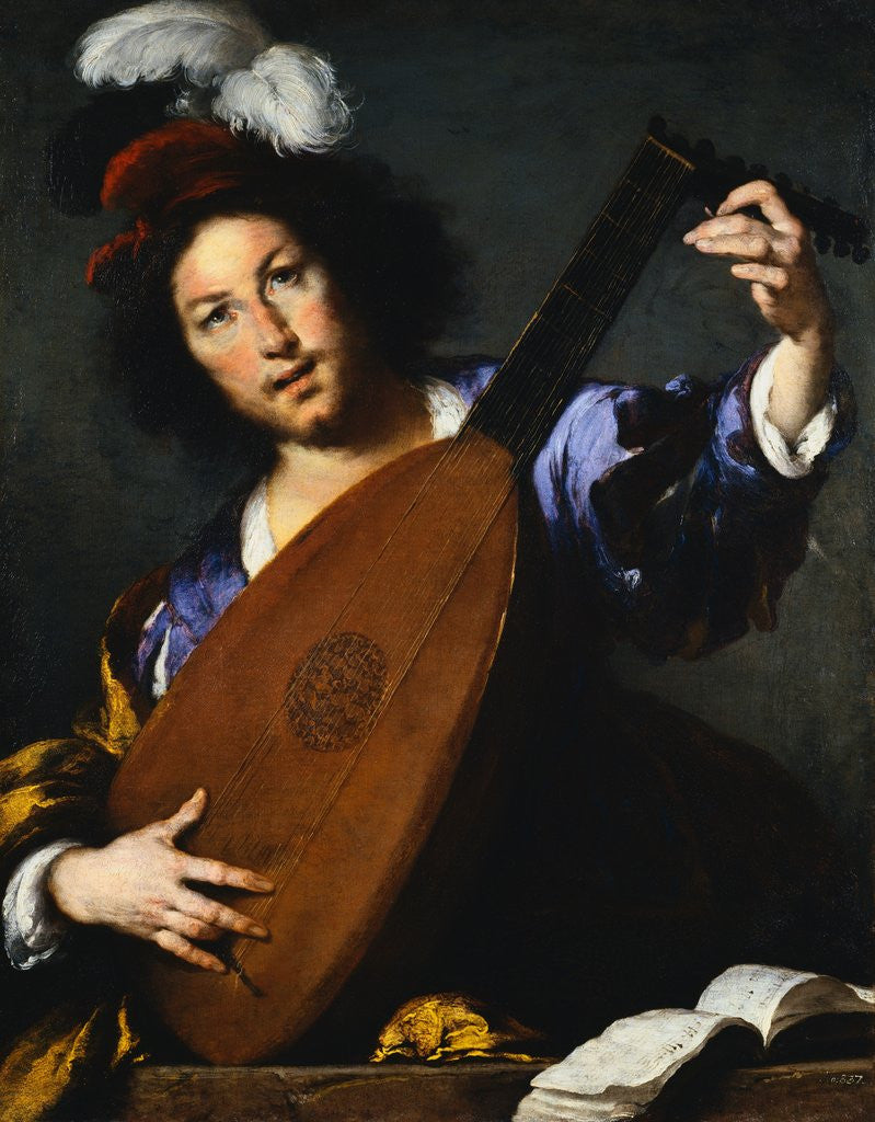 Detail of Italian Baroque Painting of Lute Player by Corbis