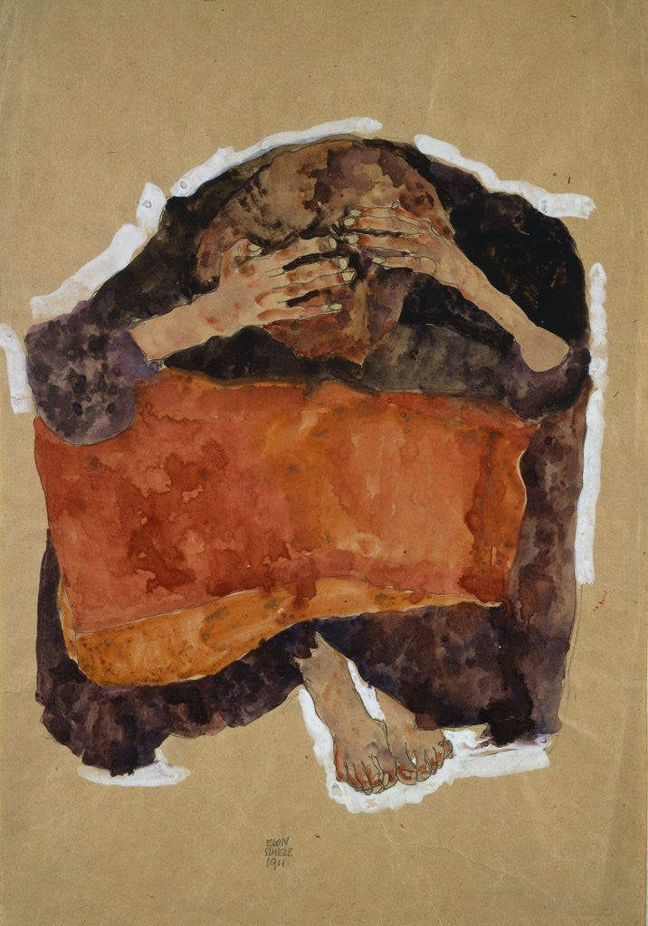 Detail of Troubled Woman by Egon Schiele