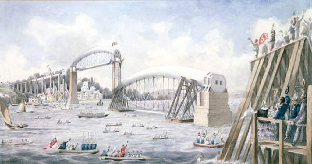 Detail of The floating of the last span of the Royal Albert Bridge, Saltash by English School
