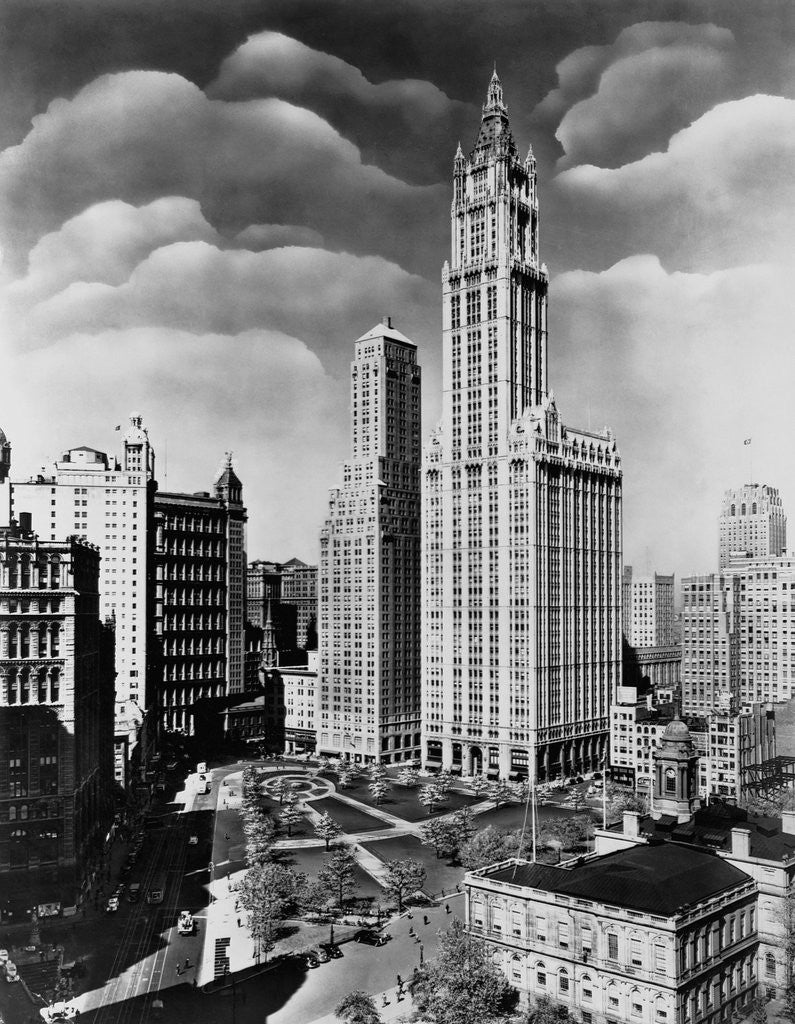 Detail of Woolworth Building and City Hall Park, Manhattan by Anonymous