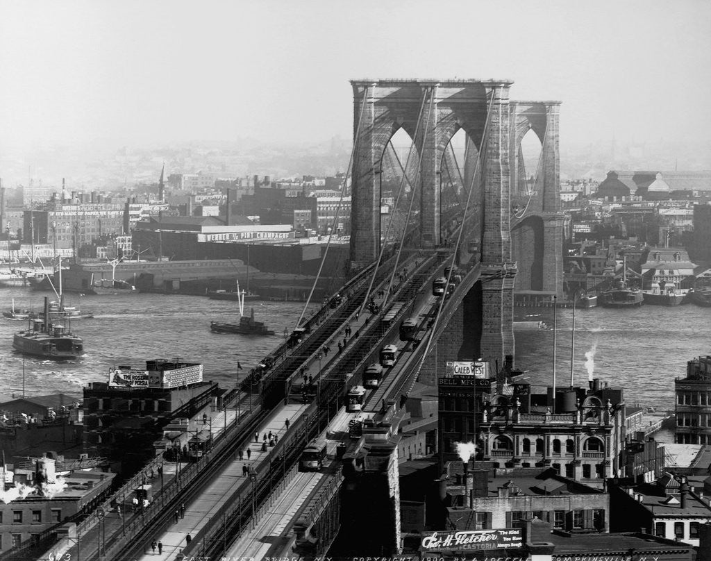 Detail of Brooklyn Bridge Over East River and Surrounding Area by Anonymous