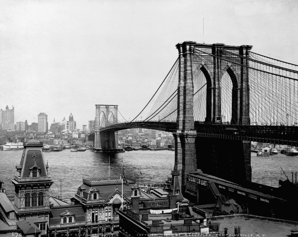 Detail of Brooklyn Bridge Over East River and Surrounding Area by Corbis
