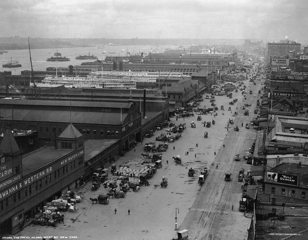Detail of West Street With Piers and Warehouses, New York by Anonymous