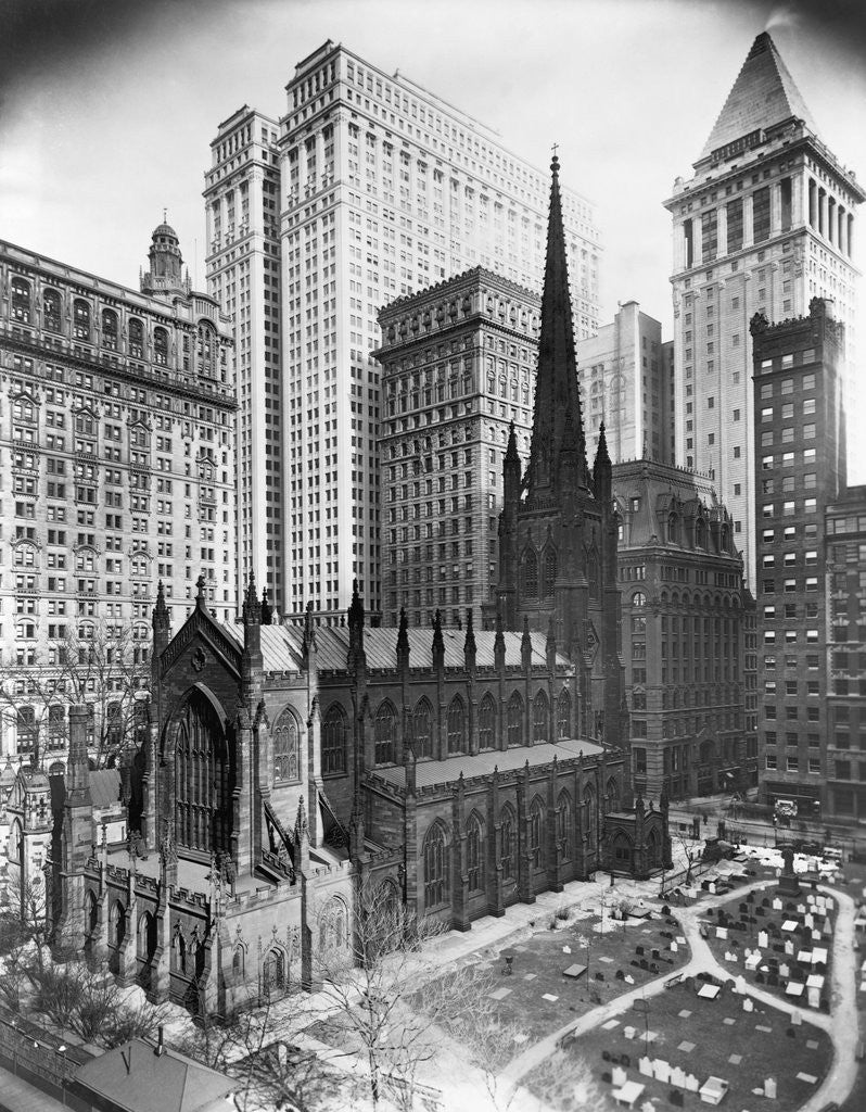 Detail of Trinity Church and Surrounding Skyscrapers, New York by Anonymous
