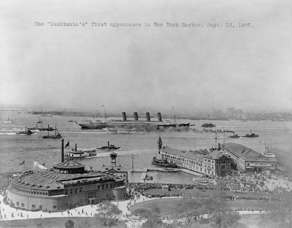 Detail of The Lusitania's First Appearance in New York Harbor by Anonymous