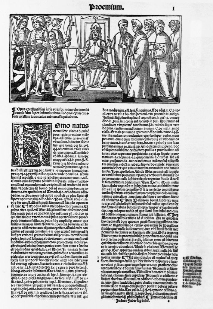 Detail of 61018- Intro. page of 1520 Venice ed. of treatise on the Institutes of Justinian by Jean Faure