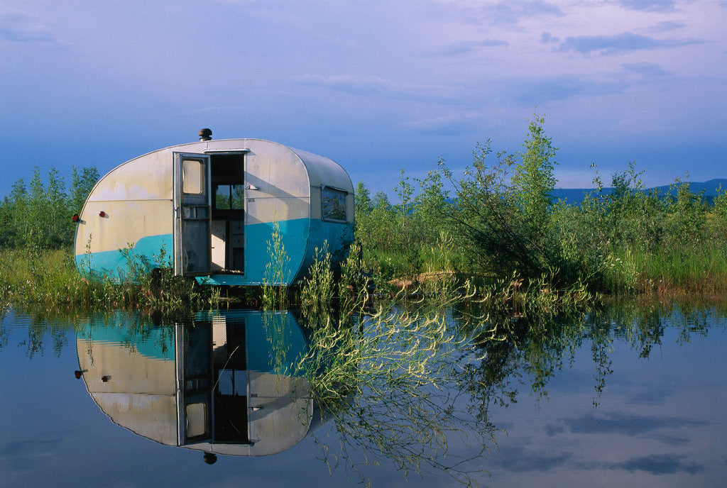 Detail of Abandoned Trailer on Flooded Field by Corbis