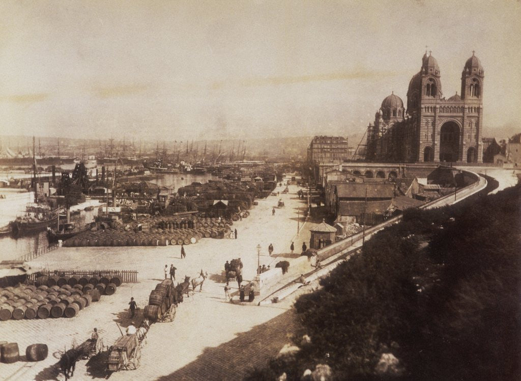 Detail of Port of Marseilles and Cathedral by Anonymous