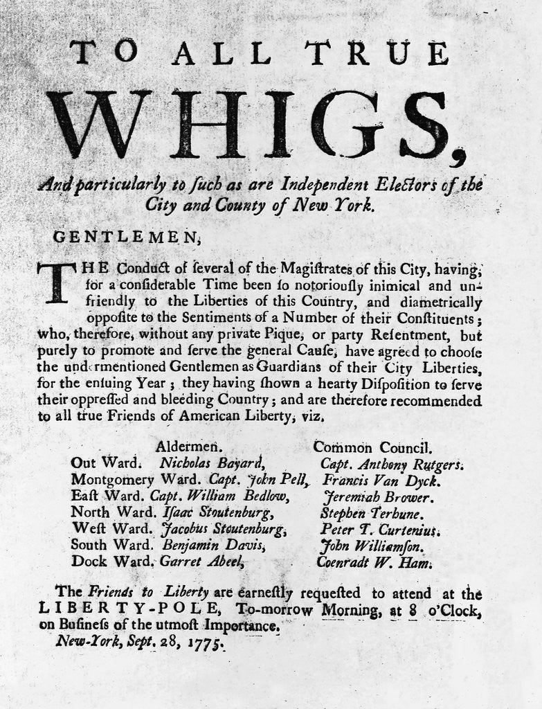 Detail of Revolutionary War Broadside Addressed to Whigs by Anonymous