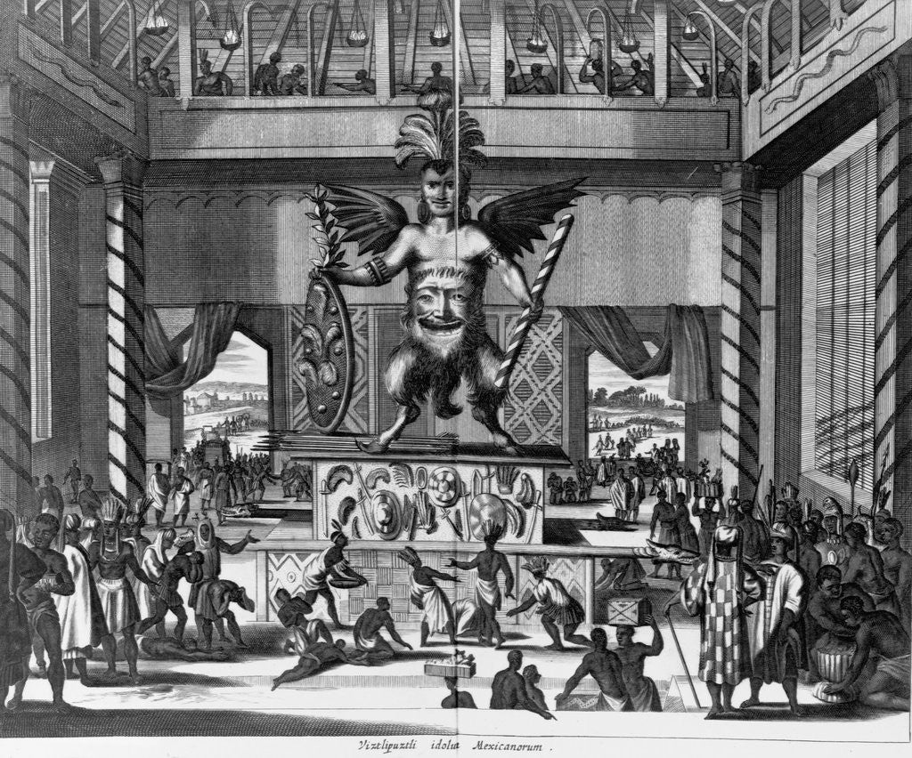 Detail of Viztlipuztli idolus Mexicaanorum (natives worshipping huge idol) by Anonymous