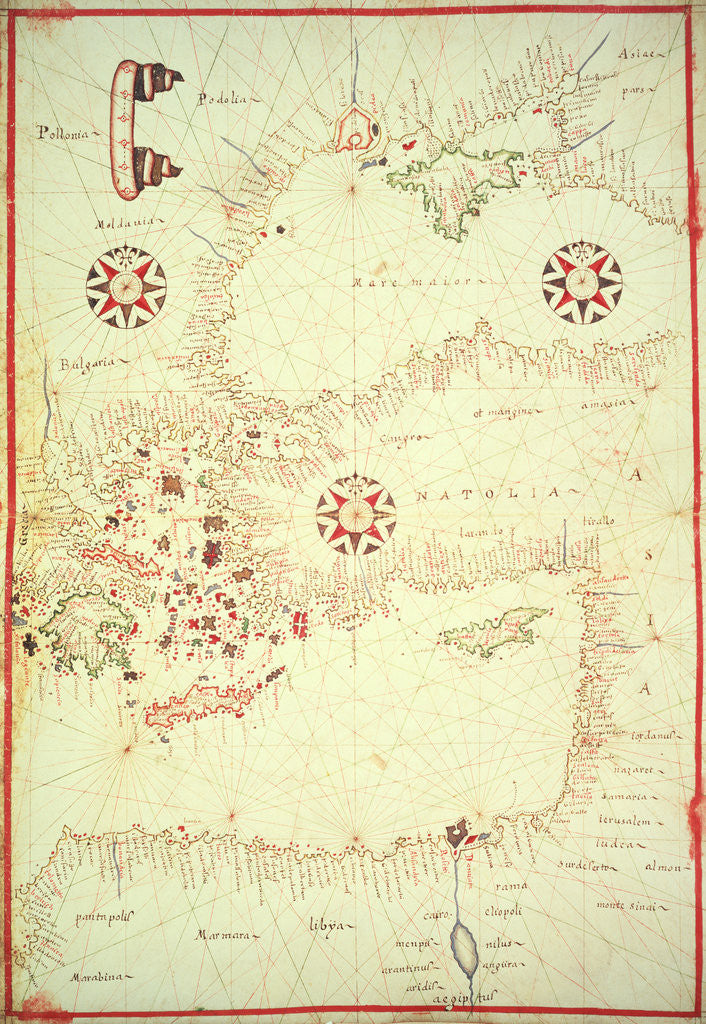 Detail of Vellum Chart of Eastern Mediterranean by Oliva