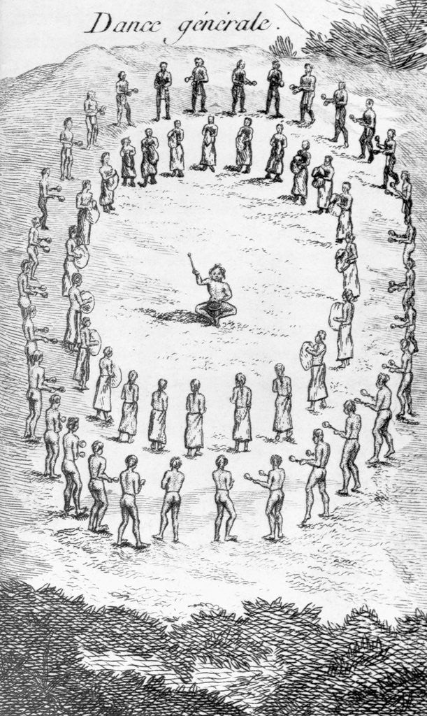 Detail of Native Americans of Louisiana Performing a Ceremonial Dance by Anonymous