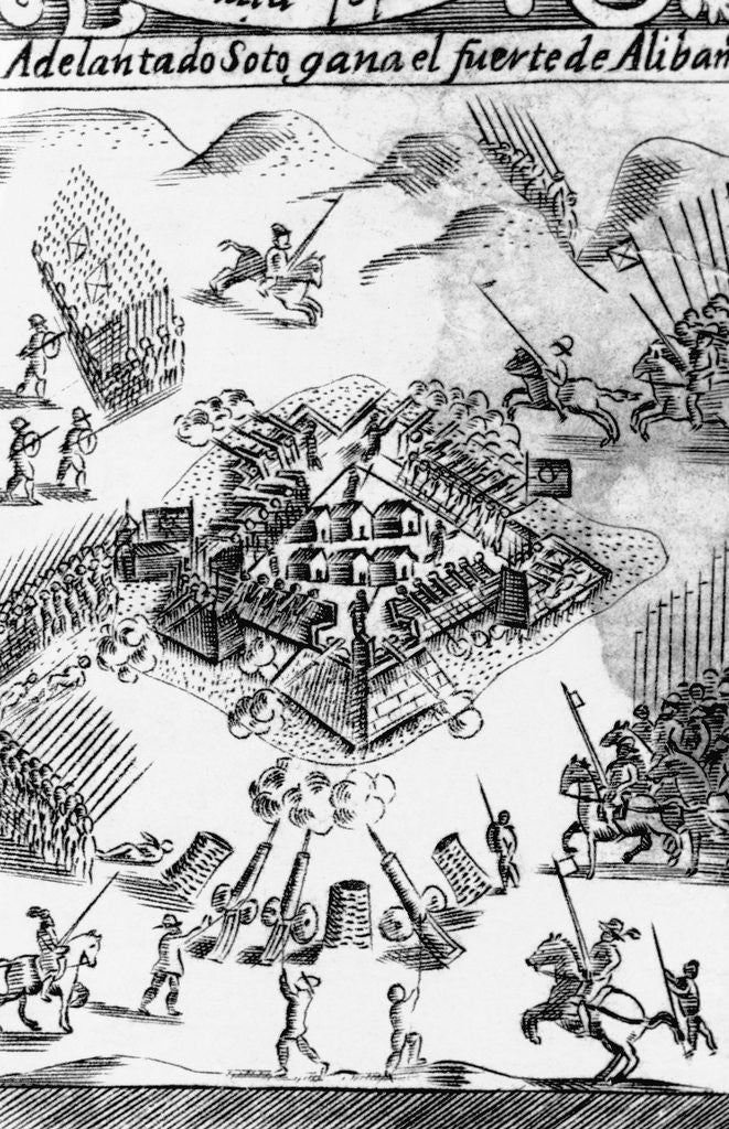 Detail of Print of De Soto's Capture of an Indian Fortified Town by Anonymous