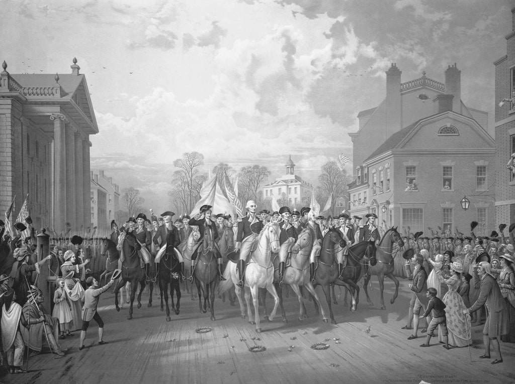Detail of Color Lithograph Evacuation Day by E.P. & L. Restein by Anonymous