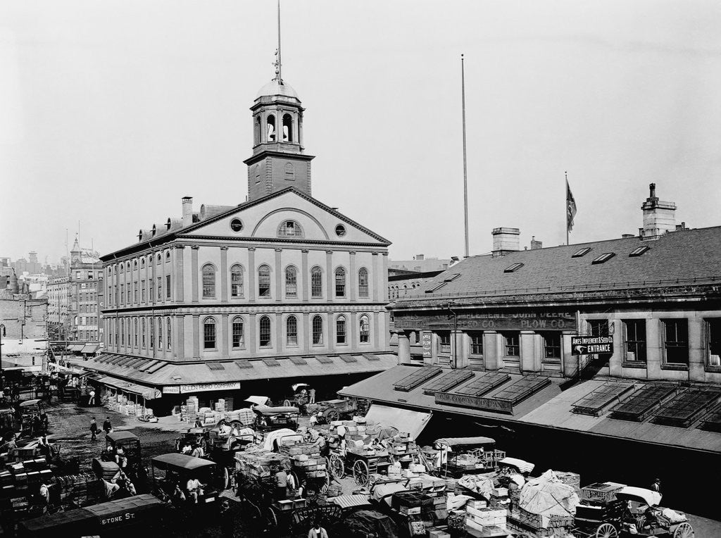 Detail of Carts and Wagons in Front of Faneuil Hall by Anonymous