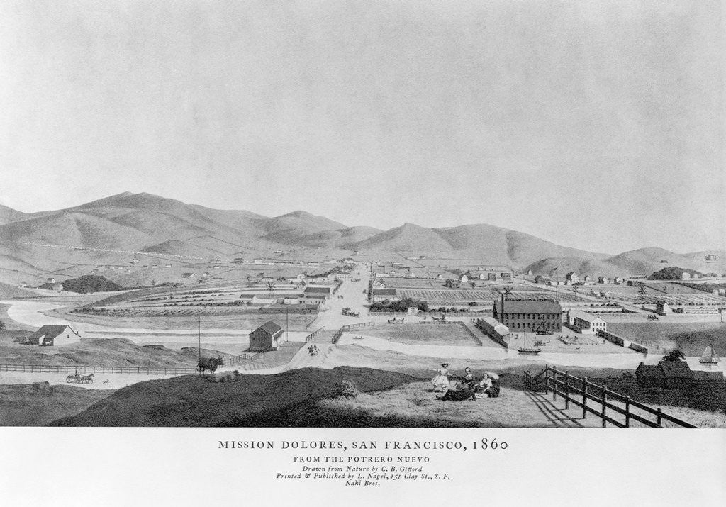 Detail of Mission Dolores, San Francisco, California, 1860 by C.B. Gifford and L. Nagel by Anonymous