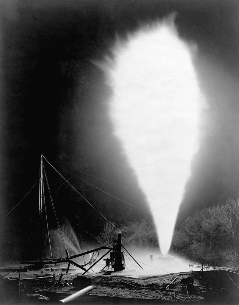 Detail of Natural gas wells, 1906. Burning well at Independence, Kansas by Anonymous