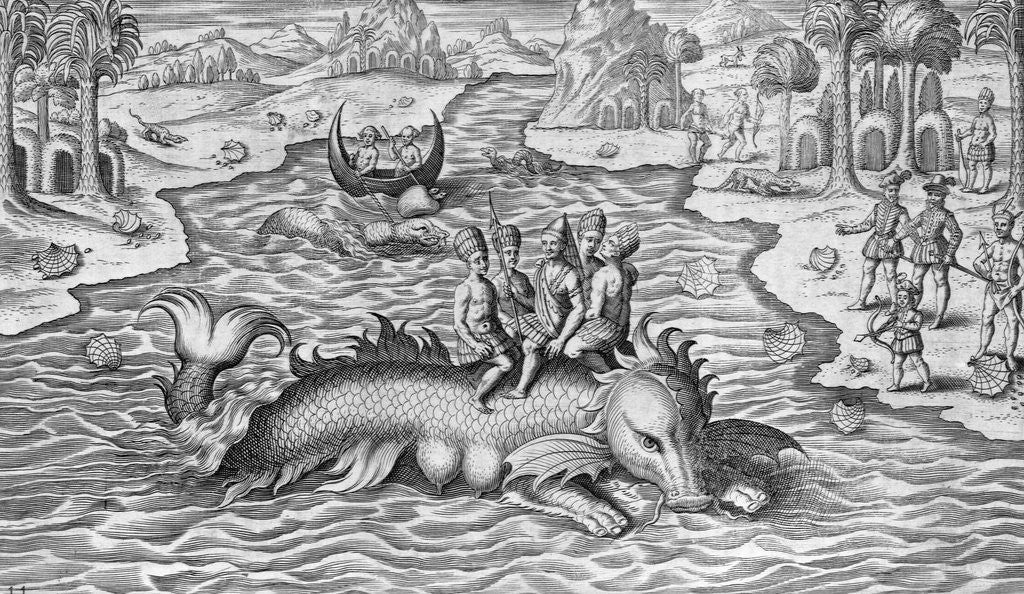 Detail of King and his Advisers Riding on the Back of a sea Monster by Anonymous