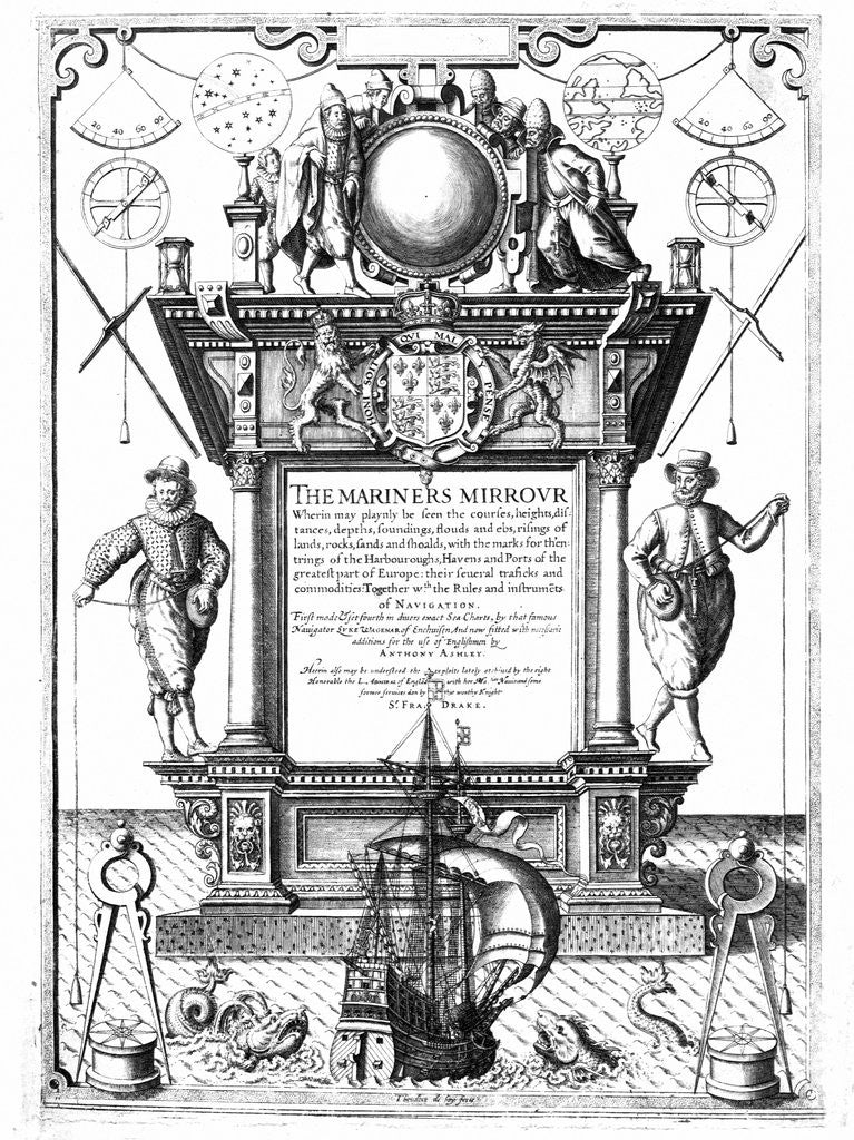 Detail of Title Page Engraved by Theodor de Bry From The Mariners Mirrour by Anonymous
