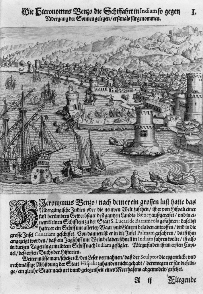 Detail of Book Illustration of Seville's Harbor by Anonymous