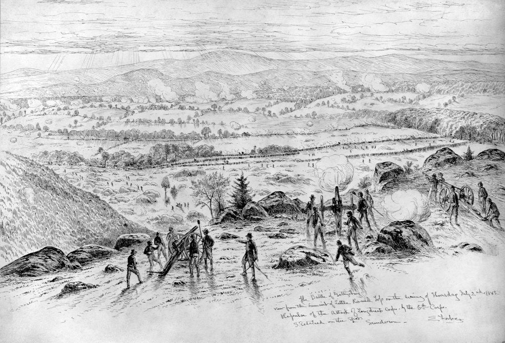Detail of The Battle of Gettysburg - View from the Summit of Little Round Top on the Evening of Thursday, July 2, 1863 by Edwin Forbes