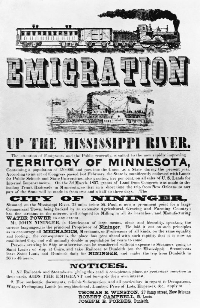 Detail of Emigration up the Mississippi River Advertisement by Anonymous